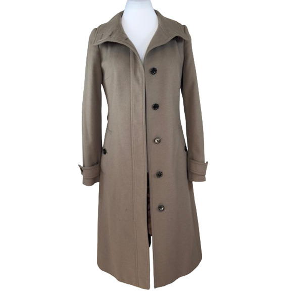 COPY - Burberry Trench Coat Belted Cashmere Wool Pea Coat Dark Green Tan US 4 U… - Picture 5 of 14